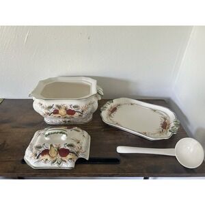 RARE 4-PC Royal Sealy Plum Harvest Soup Tureen Matching Platter Lid & Ladle 60's